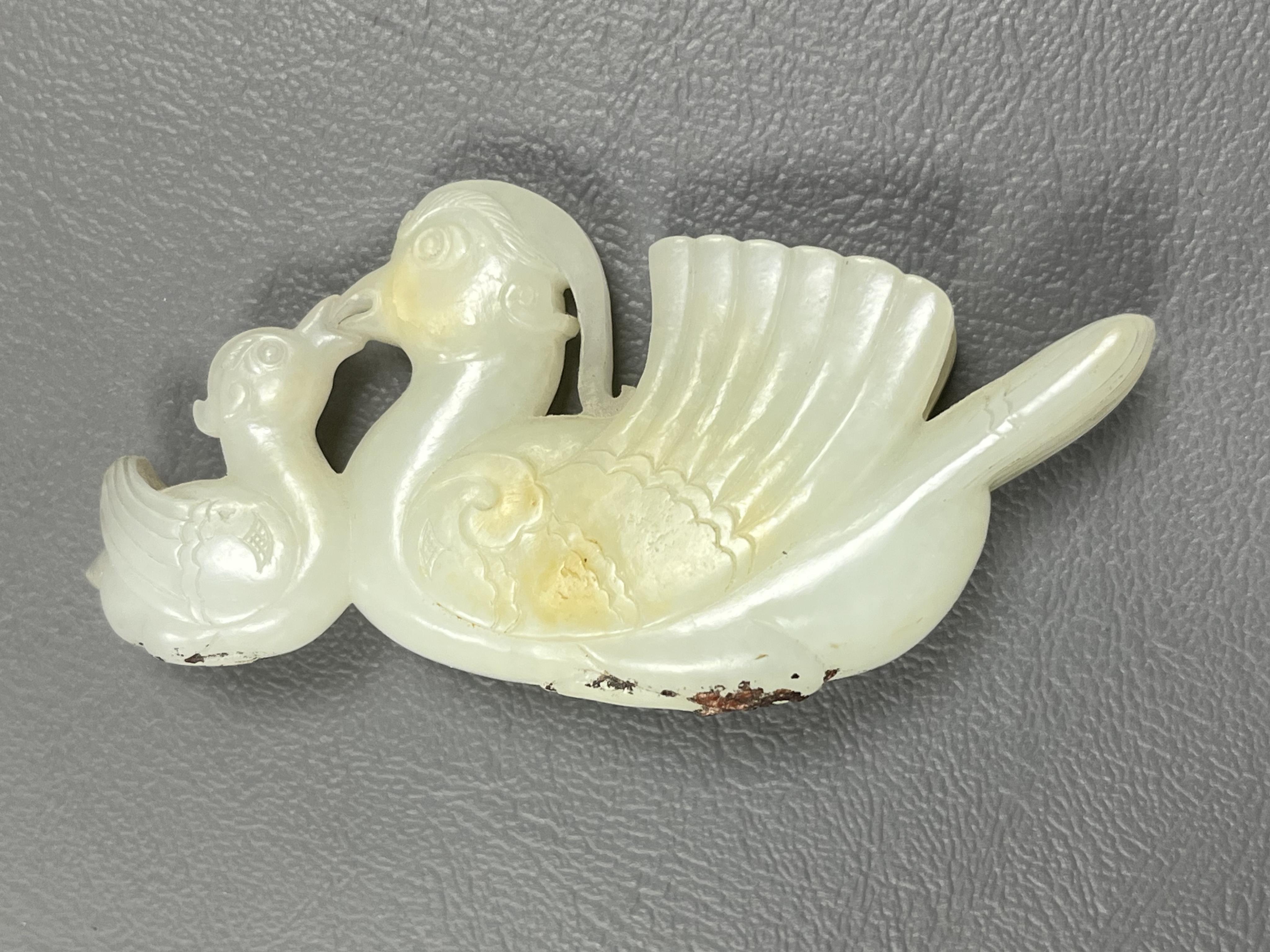A Chinese white jade mandarin duck group, 18th/19th century